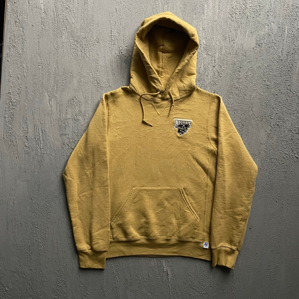 Vintage Bisons Embroidered Hoodie Mens Medium Yellow 1990s Russell Athletic
